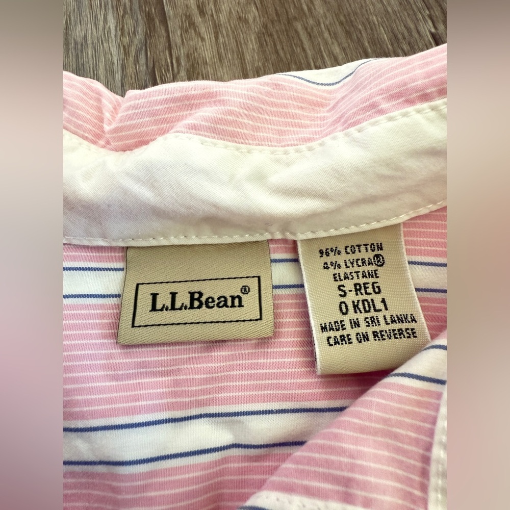 LL Bean Womens Striped Button Down Shirt Pink White Cotton Blend Small Reg - Picture 3 of 9